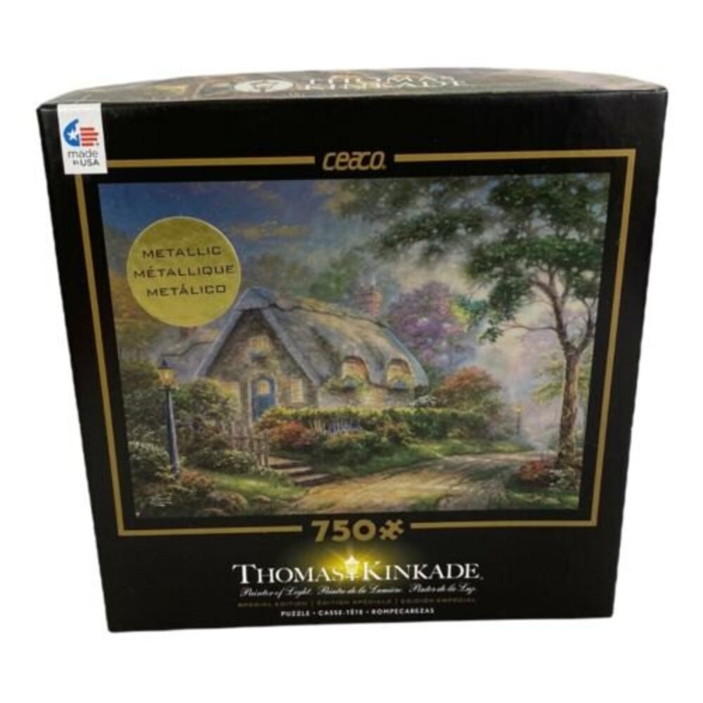 Thomas Kinkade 750 Piece Puzzle Lovelight Cottage Metallic Caeco Complete